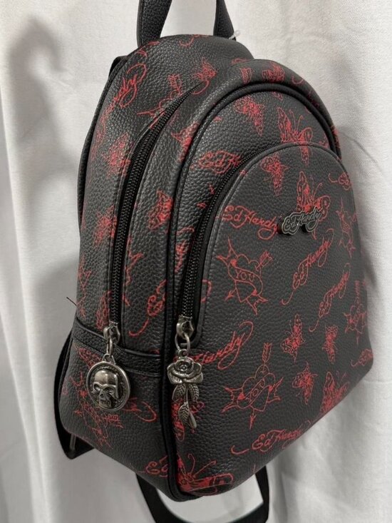 red and black ed hardy backpack with red butterfly and heart details y2k NWT main image 7